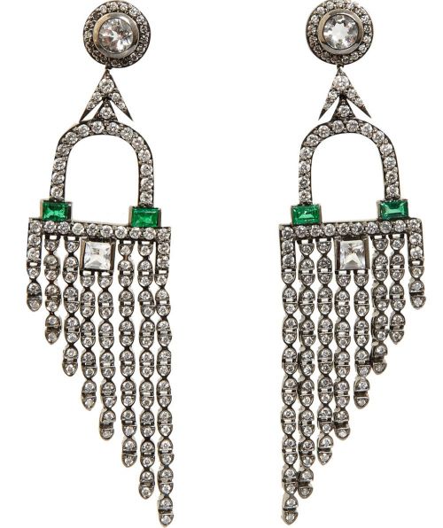 Diamond, Emerald &amp; Rock Crystal Deco Fringe Earrings 