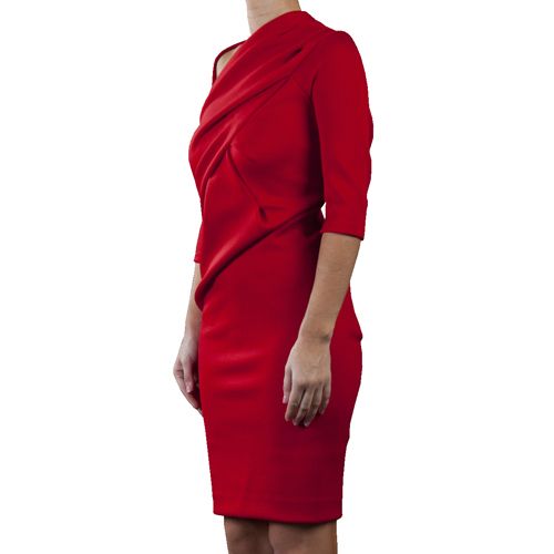 Asymmetrical Neck Dress in Crimson